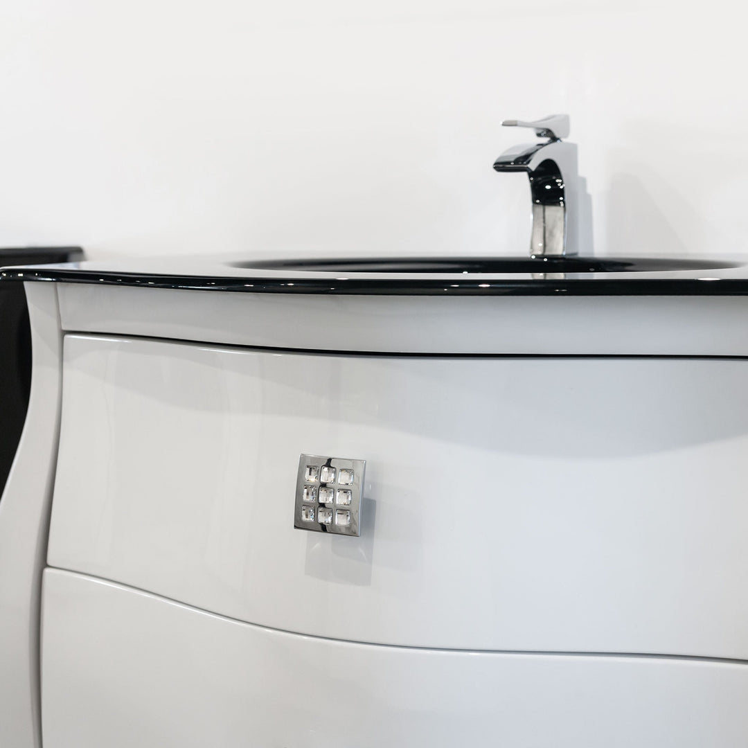 Macral Bath Vanity Paris, White Gloss with Black Sink