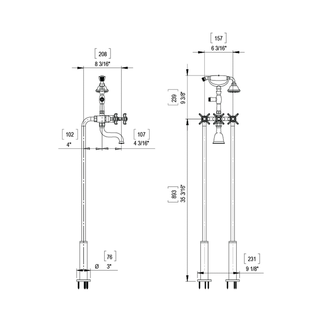 Rubinet Floor Mount Tub Filler Bathroom Faucet