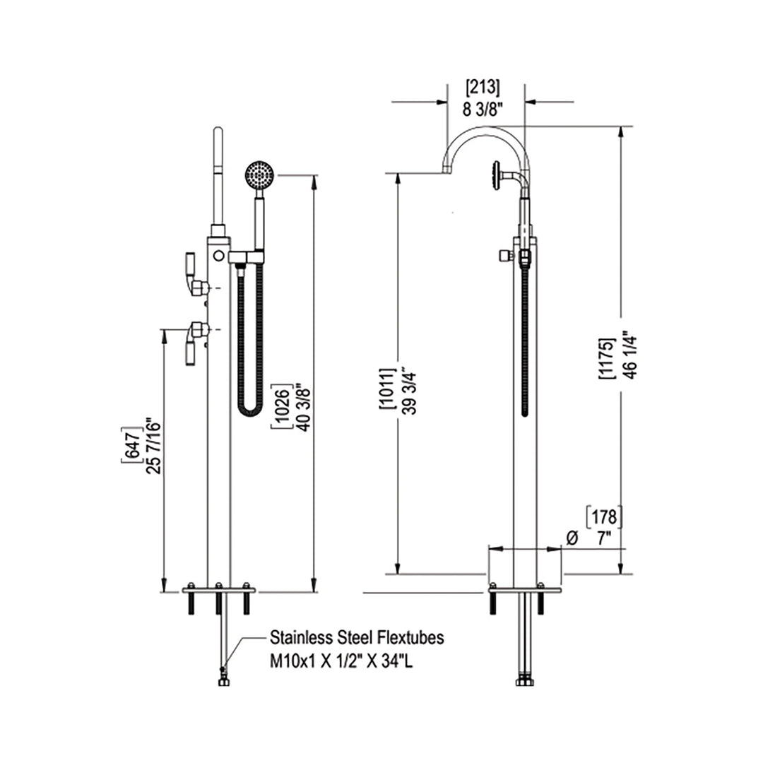Rubinet Floor Mount Tub Filler Bathroom Faucet