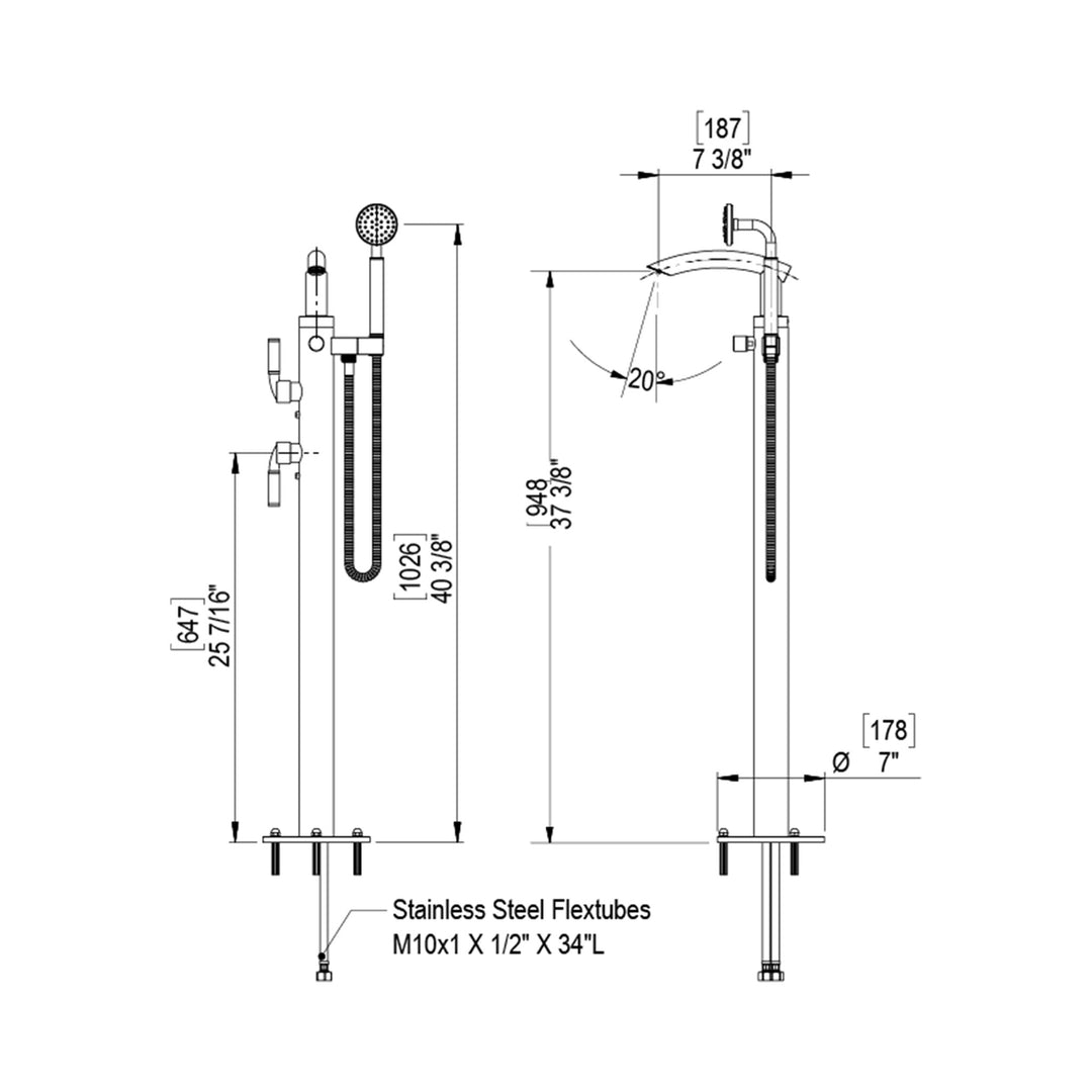 Rubinet Floor Mount Tub Filler Bathroom Faucet