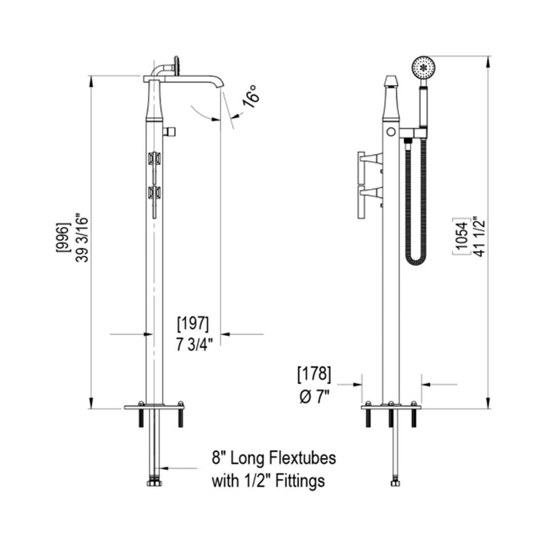Rubinet Floor Mount Tub Filler Bathroom Faucet