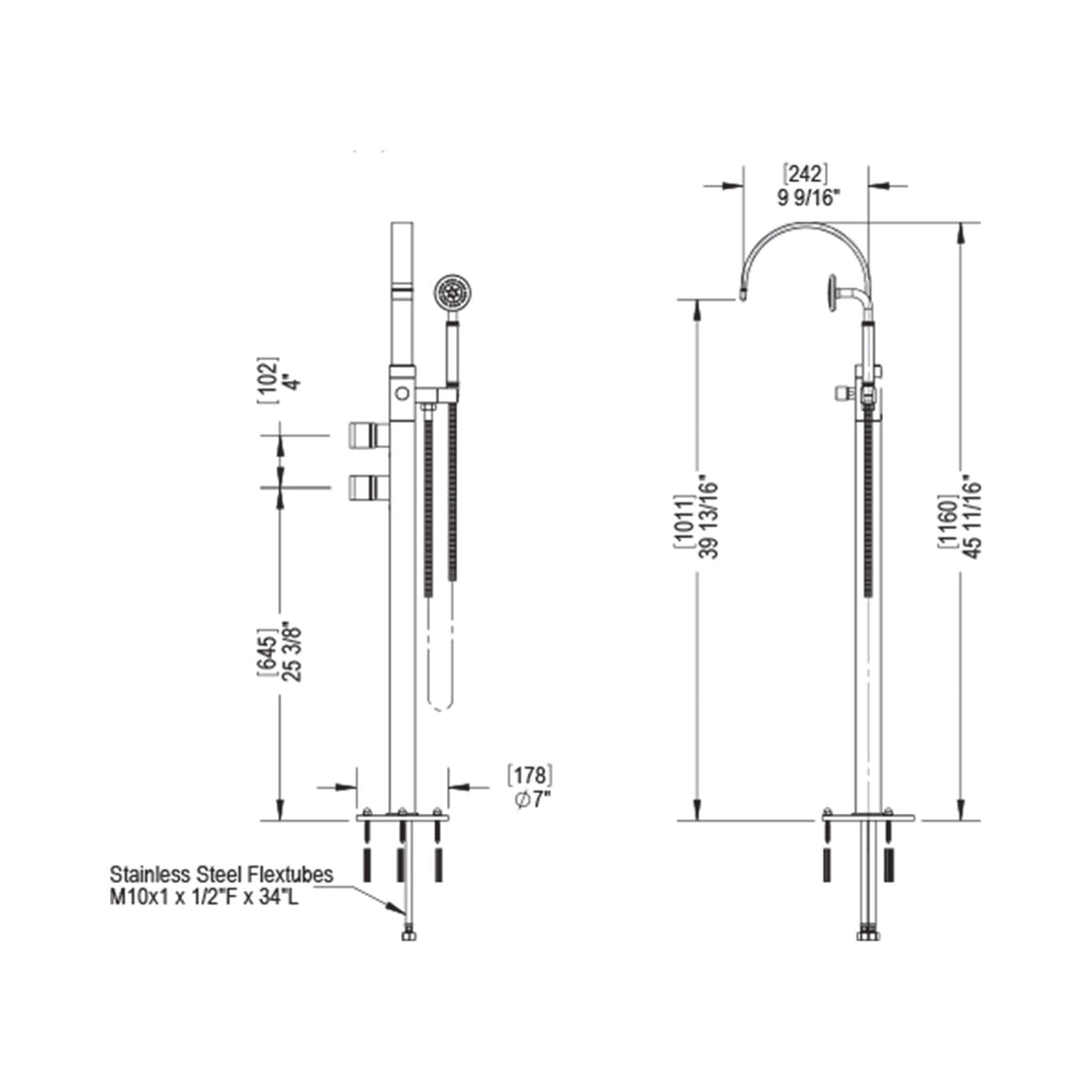 Rubinet Floor Mount Tub Filler Bathroom Faucet