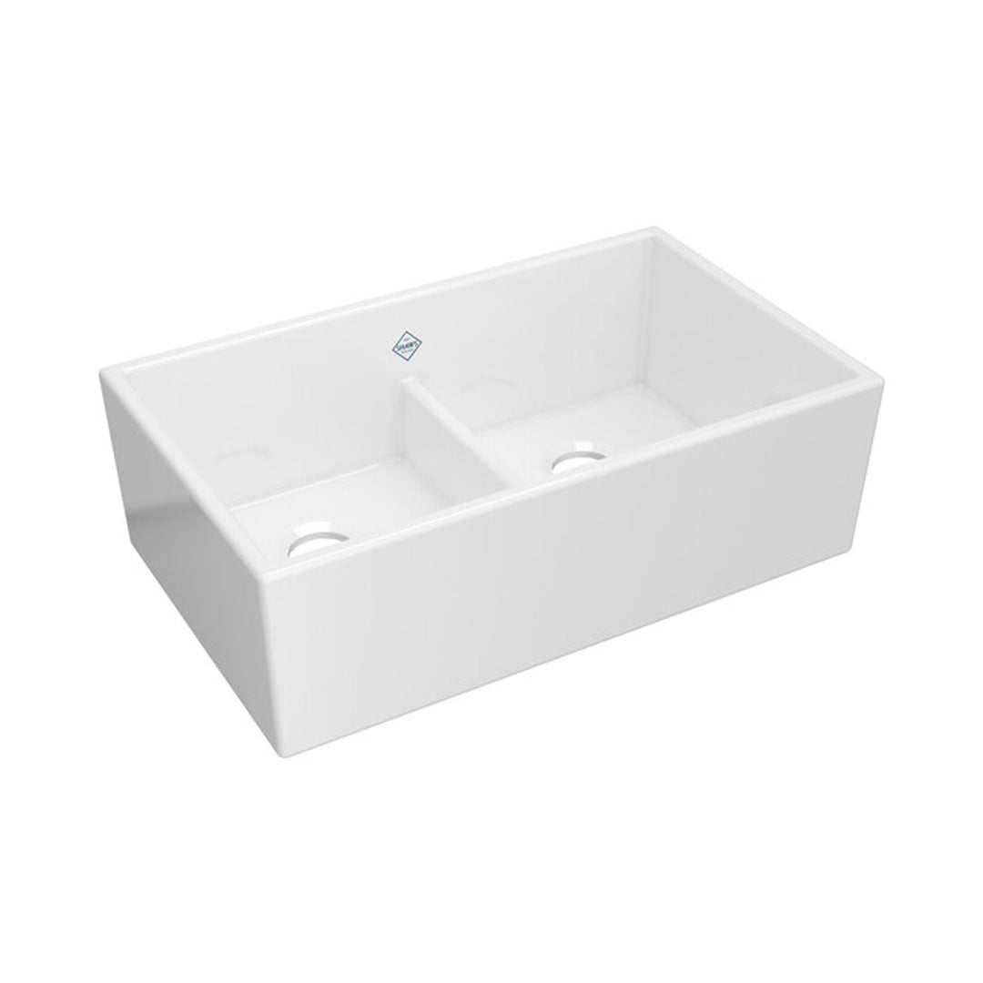 Shaw 33" Shaker Low Divide Double Bowl Apron Front Fireclay Kitchen Sink